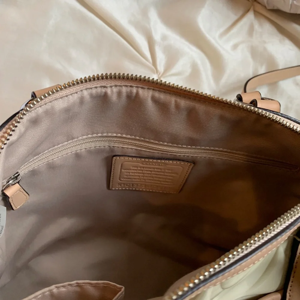 Coach Cream Patent Satchel with Tan Trim